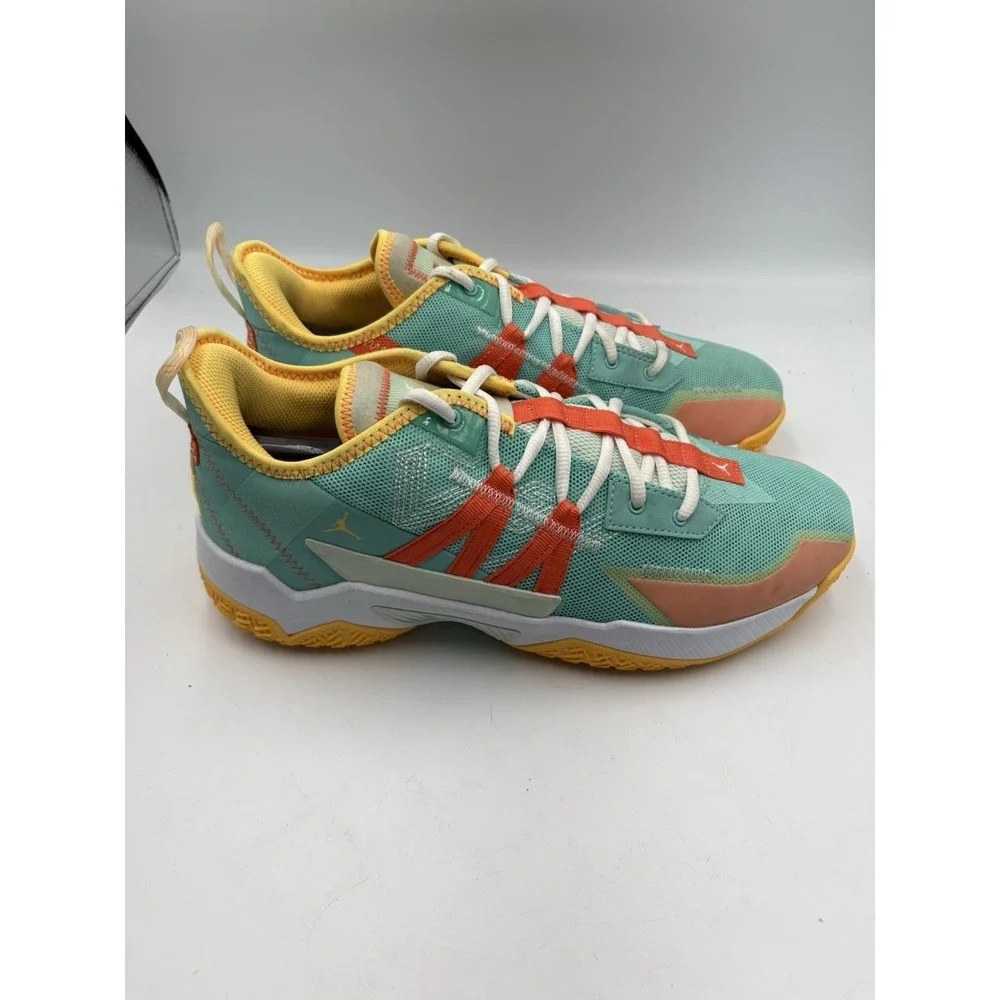 Jordan Men's Green Orange Yellow White Low Top Lace-Up Mesh Athletic Sneakers